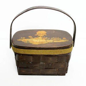 1960s Picnic Decoupage Basket Wooden Box Purse | 60s | Vintage | Bags | Purses